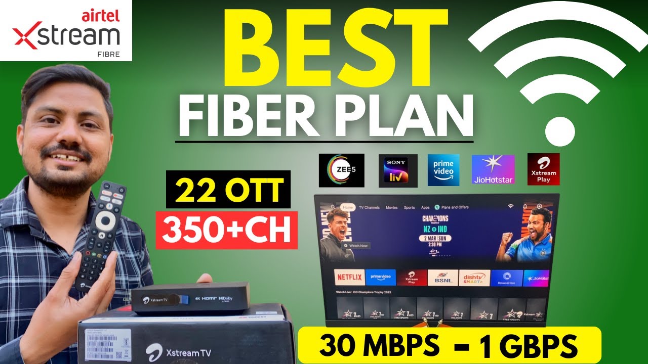 Airtel Xstream Fiber Plans 2026 💥 Unlimited Internet for Home & Office | 25 OTT + 350 TV Channels!