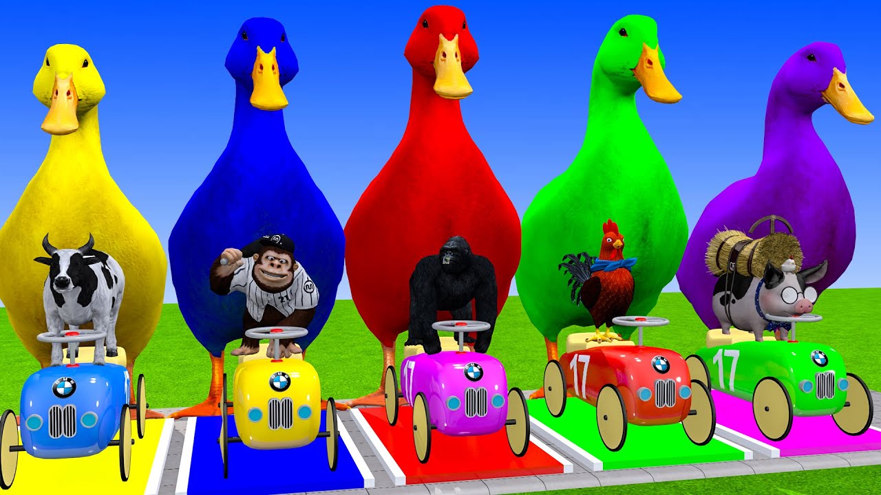 Long Slide Game with Cow Elephant Gorilla Hippopotamus Tiger 3d Animal Game Funny 3d Animals