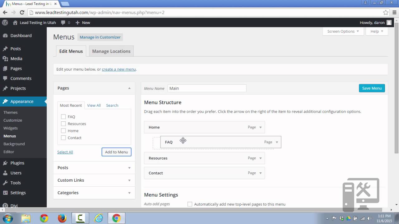 Setup and Arrange wordpress menu - YouTube