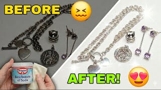 Satisfying DIY Silver Jewellery Cleaning! Bicarbonate Soda Aluminium Foil Hack To Remove Tarnish 🥈🧽