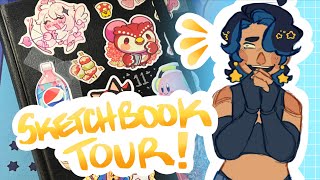 showing off my sketchbook! ft. stickers and pins from GS-JJ! ✧