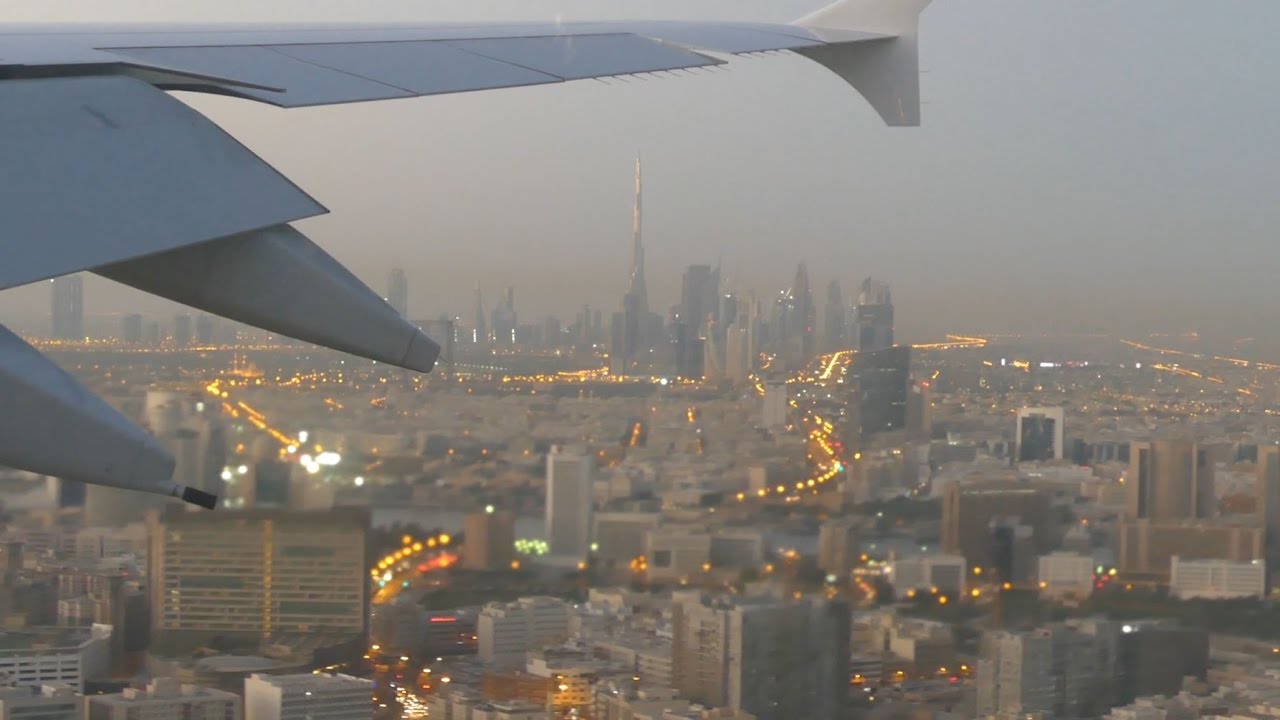 Amazing Emirates A380-800 Sunrise Landing in Dubai (Burj Khalifa View)