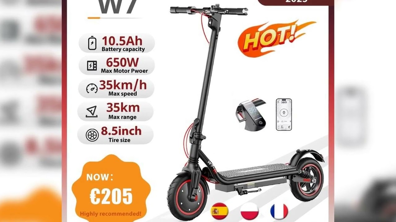 A must-have product! Electric Scooter W7 8.5Inch 36V 10.5Ah Battery 650W Motor 25-35km Range 4-Spe
