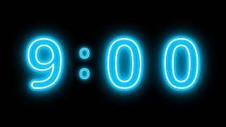 9:00 Neon Timer | Glowing Blue Countdown | Silent, No Music