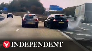 Driver cheats death after making last minute turn across motorway