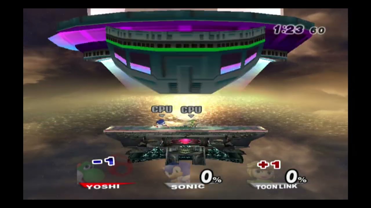 SSBB giant growing yoshi vs sonic and toon link