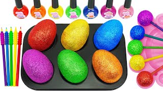 Satisfying Video l How to Make Rainbow Lollipop Candy with Glitter Eggs &amp; Nail Polish Cutting ASMR