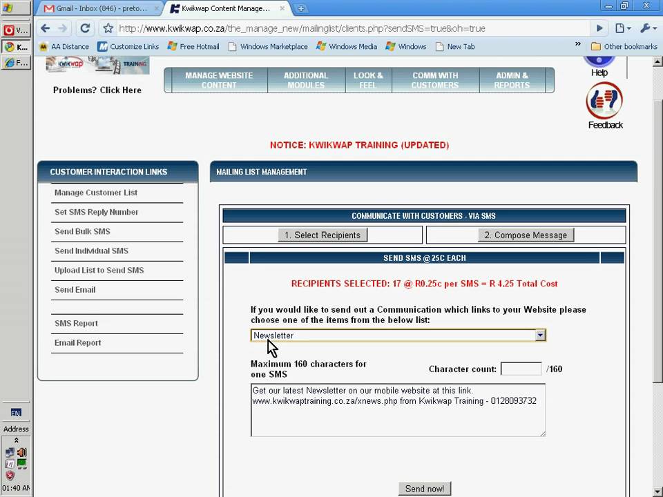 SMS and E Mail facility built into your website.avi