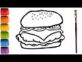 How to draw easy burger | kids drawing and coloring video| coloring pages #45