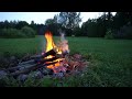 Fire crackling 2, grasshoppers wind dusk till night night reception by campfire in countryside
