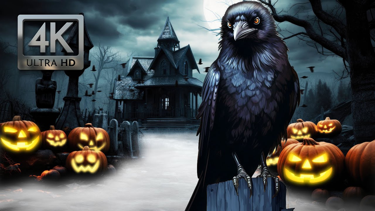 Spooky Haunted House Halloween Background, Halloween Music, Pumpkins ...