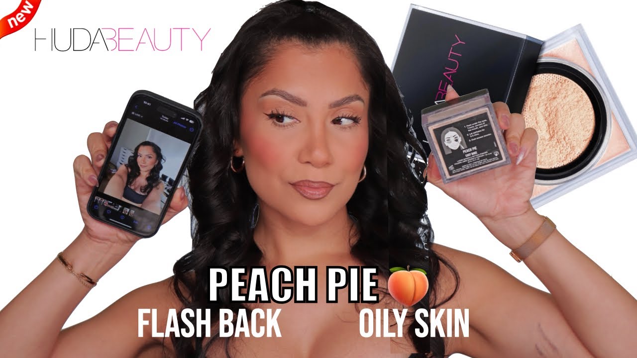 *new*HUDA BEAUTY PEACH PIE 🍑 SETTING POWDER |WORTH IT? + 12 HR WEAR TEST*oily skin* | MagdalineJanet