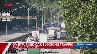 Overturned vehicle partially blocks I-85 in NE Charlotte