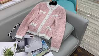 Chanel woman collarless woollen sweater breathable knitwear cardigan coat autumn warm outerwear
