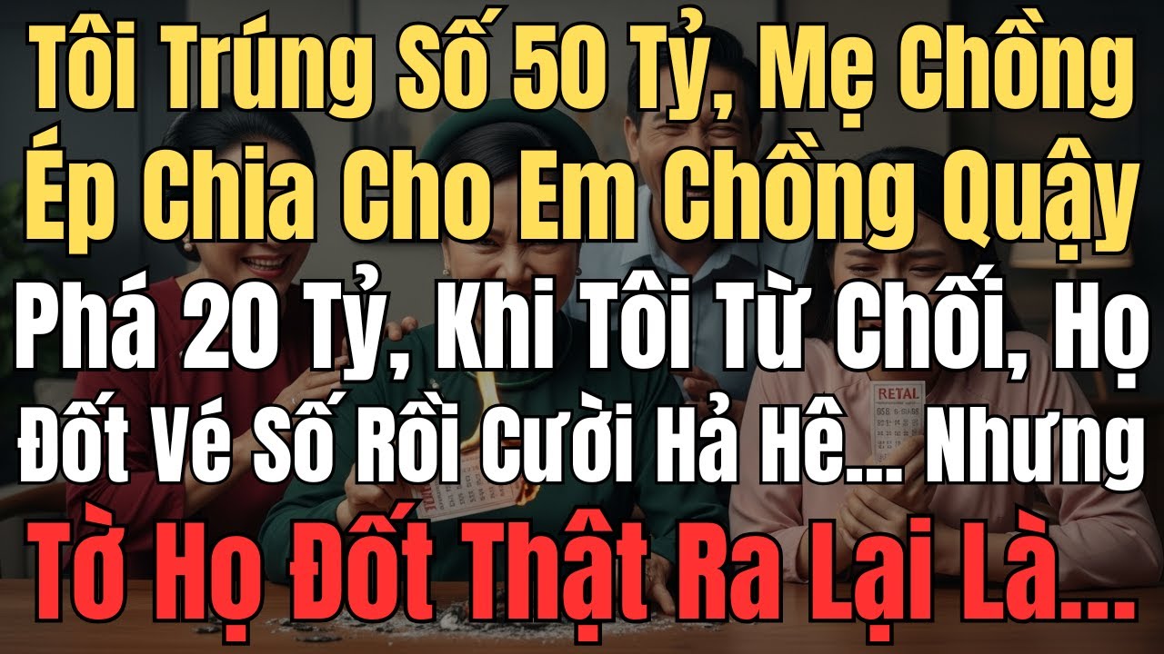 Tôi trúng số 50 tỷ, mẹ chồng ép chia cho em chồng quậy phá 20 tỷ, khi tôi từ chối, họ đốt vé số rồi