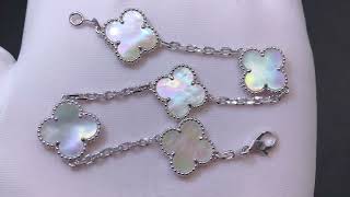 Van Cleef & Arpels Vintage Alhambra Mother Of Pearl 18K White Gold 5 Motif Bracelet