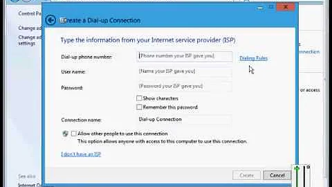 How to setup a dial up connection in Microsoft Windows Server 2012