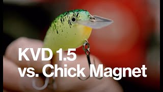 KVD compares the 1.5 to the new Chick Magnet - Crankbait Bass Fishing lure  review with Strike King 