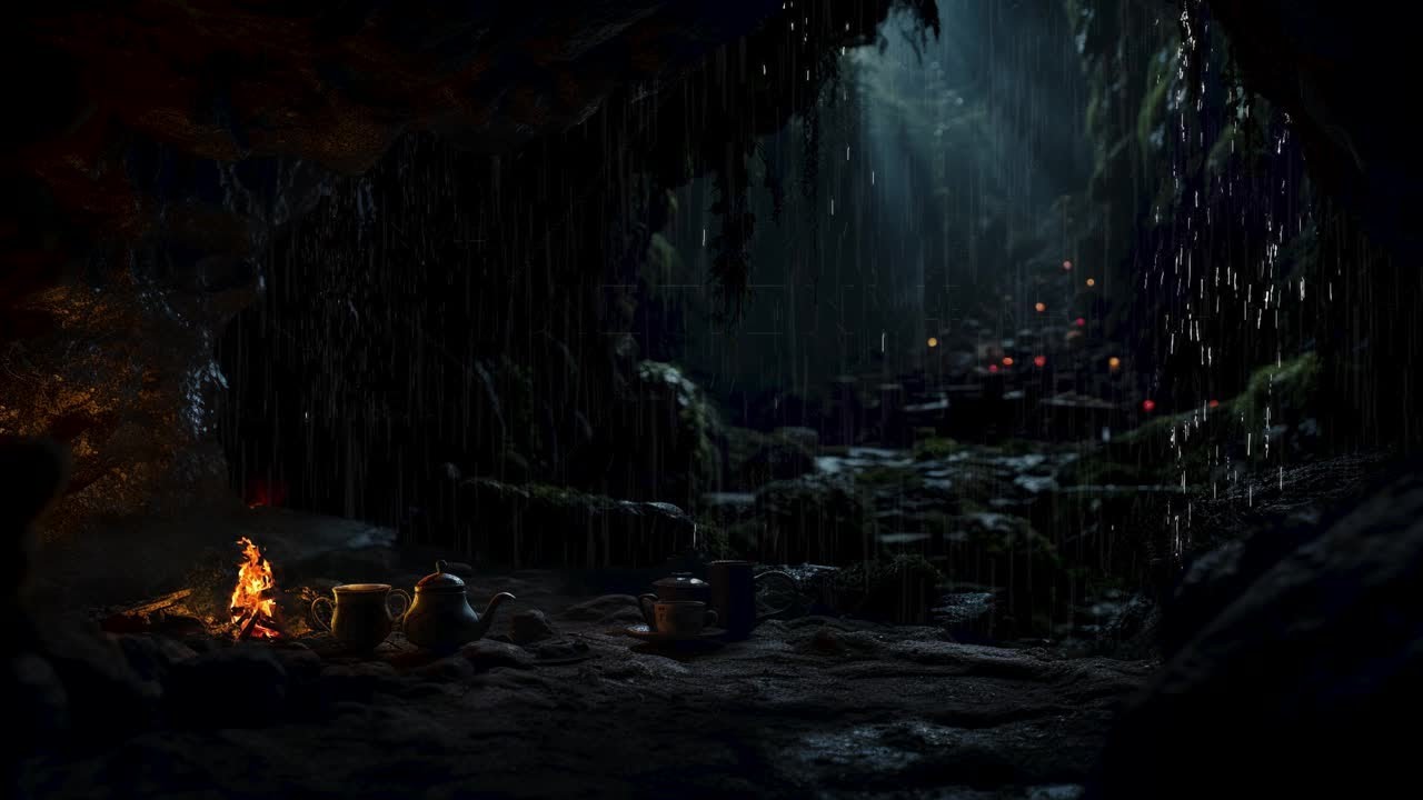 Deep Sleep in a Cozy Cave 🌙 | Relaxing Rain & Crackling Fire Sounds 🔥 ...