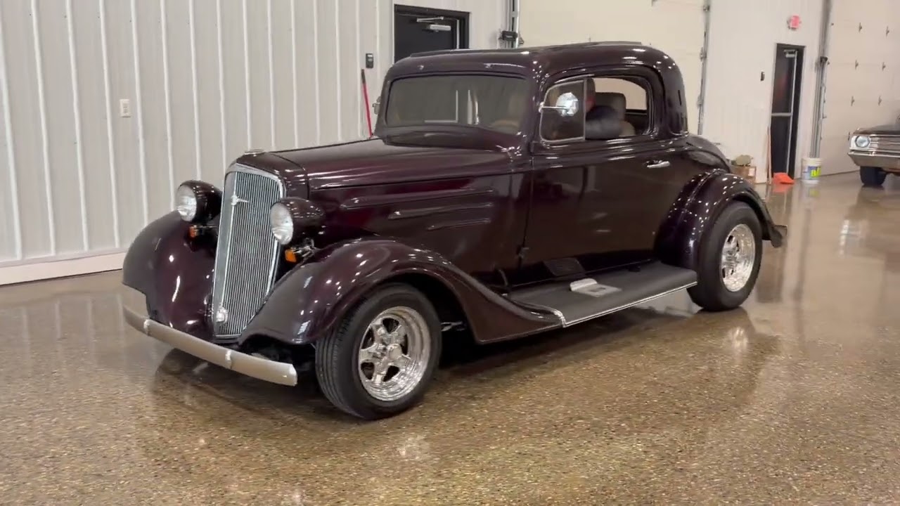 V8 Powered 1935 Chevrolet Standard Coupe Hot Rod Driving