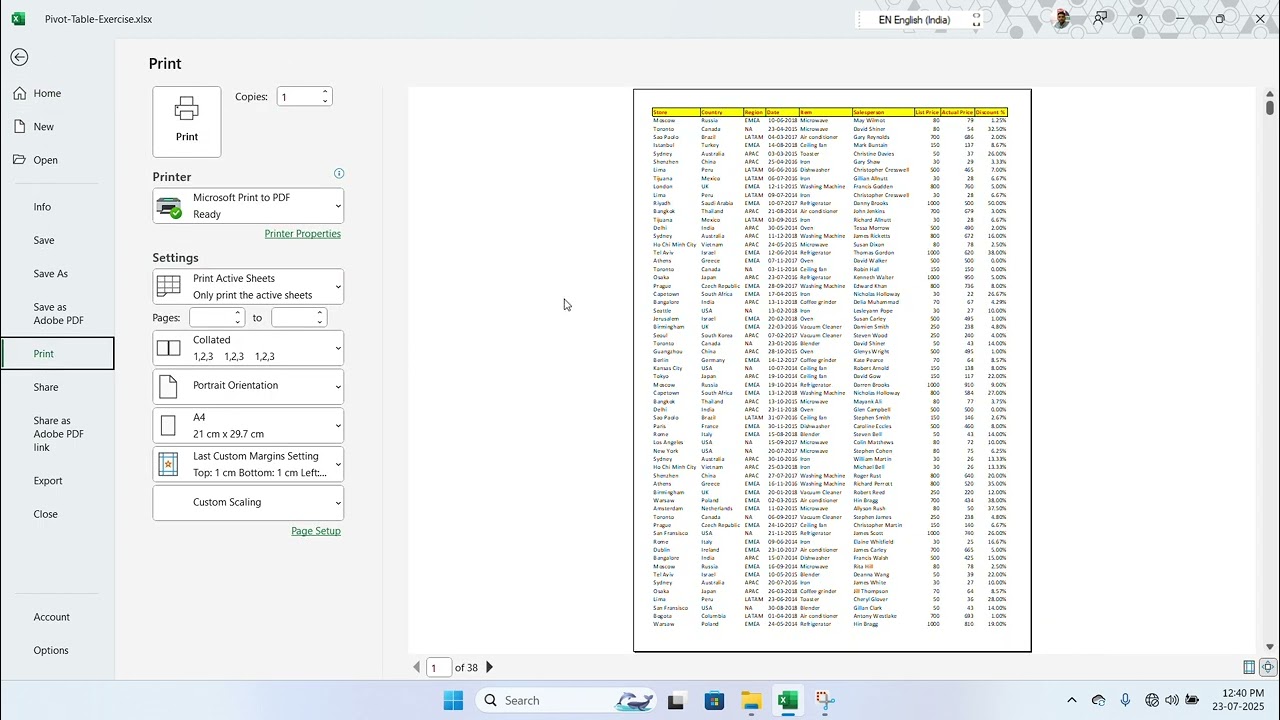What is Print title option, document scaling, heading&gridline show/hide and printing.