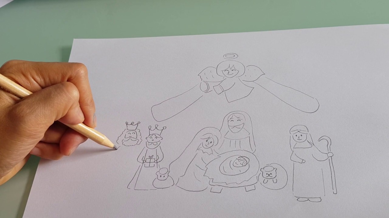 como desenhar um presepio completo, parte 1, passo a passo - YouTube