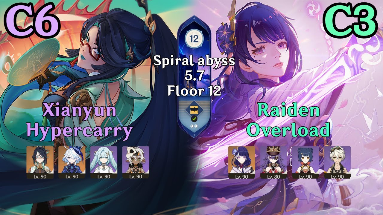 C6 Xianyun Hypercarry & C3 Raiden Overload | Spiral Abyss 5.7 Floor 12 | Genshin Impact