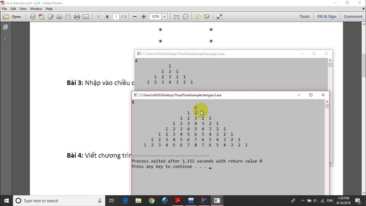 แบบฝึกหัด java  New  Bài tập Java: Bài 1.3: Vẽ tam giác số đối xứng