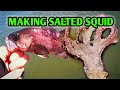 MAKING SALTED SQUID FOR BAIT. SAVE MONEY.