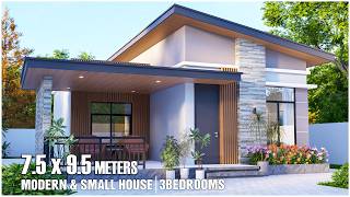 Small house design 3 Bedrooms 7.5x9.5 meters contemporary aesthetic