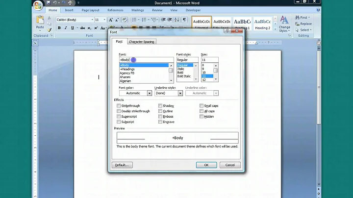 Changing Default Font and Font Size in Word