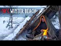 10c winter beach camping building a  shelter in freezing winds