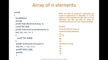 Arrays in C Programming Part 2 | SRI RAAM COMPUTER EDUCATION | C - LANGUAGE TUTORIALS IN HINDI.