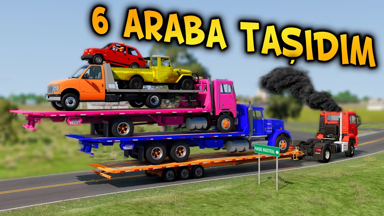 ARABALARI ÜST ÜSTE TAŞIDIM // 6 ARABA TAŞIDIM // ÇEKİCİ TADINDA  // BeamNG.drive