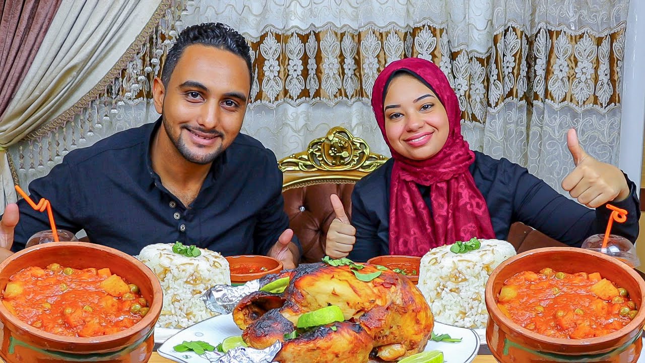 تحدي اكل فرخه مشويه مع طواجن خضار مشكل ورز والعقاب عزومة