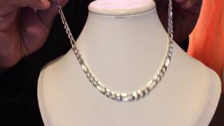 Sterling Silver Figaro Chain 7 millimeters 20 inches