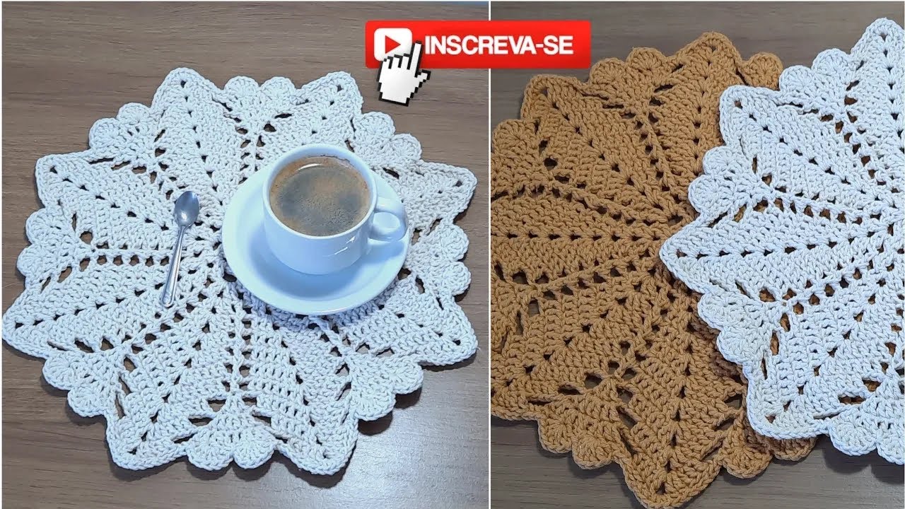 JOGO AMERICANO REDONDO FOLHA COM CORAÇÕES｜SOUSPLAT DE CROCHÊ FOLHA FÁCIL E ECONÔMICO