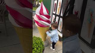 Baby thought the giant ice cream was real 😂#baby #icecream #yummy #lolypop #cutebaby #videos #fypシ