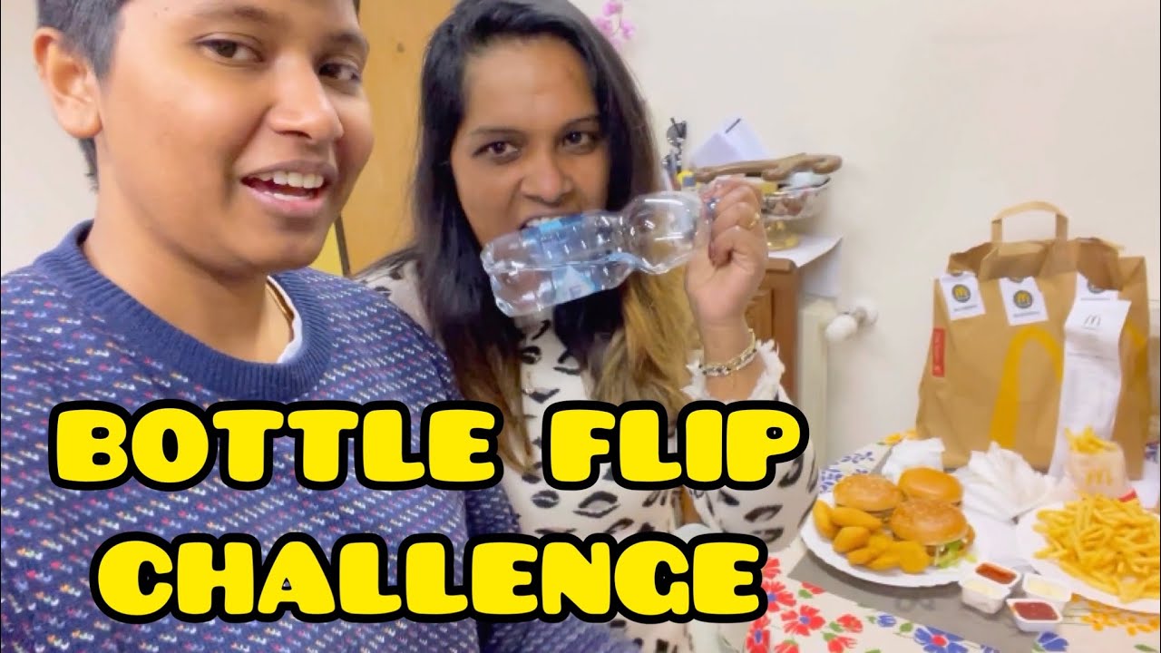 Bottle Flip Food Challenge | mcdonald | funny video 😂 | Dilla & Shali