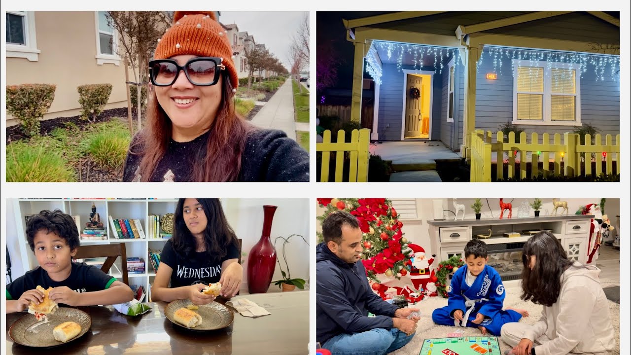 বাচ্চাদের আজ শেষ দিন স্কুল..সামনে লম্বা ছুটি..front yard এ লাগানো হলো প্রচুর লাইট😊Christmas lights 