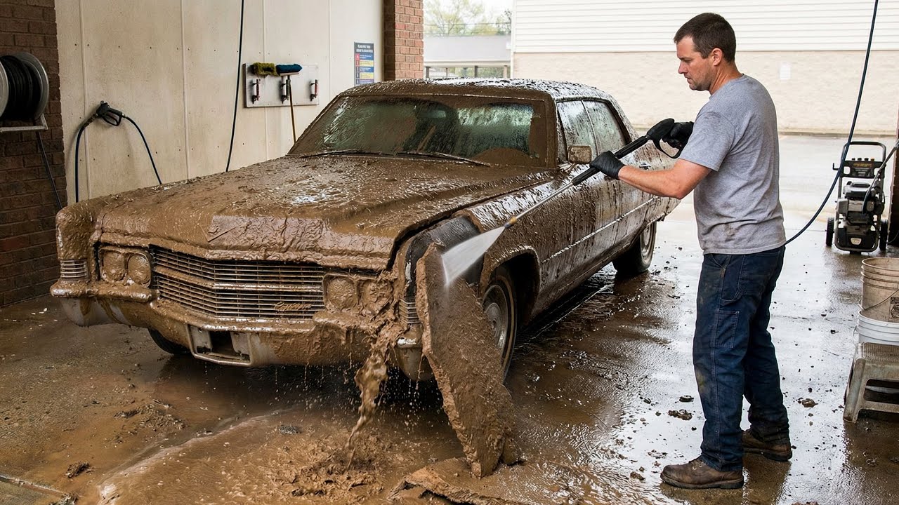 Cadillac V16 Car Wash (ASMR) - This Guy Rescued it From The Mud All by Himself..