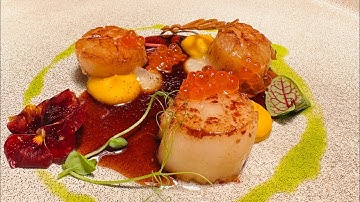 Cồi sò điệp áp chảo dùng kèm với bí đỏ nghiền & sốt Teriyaki