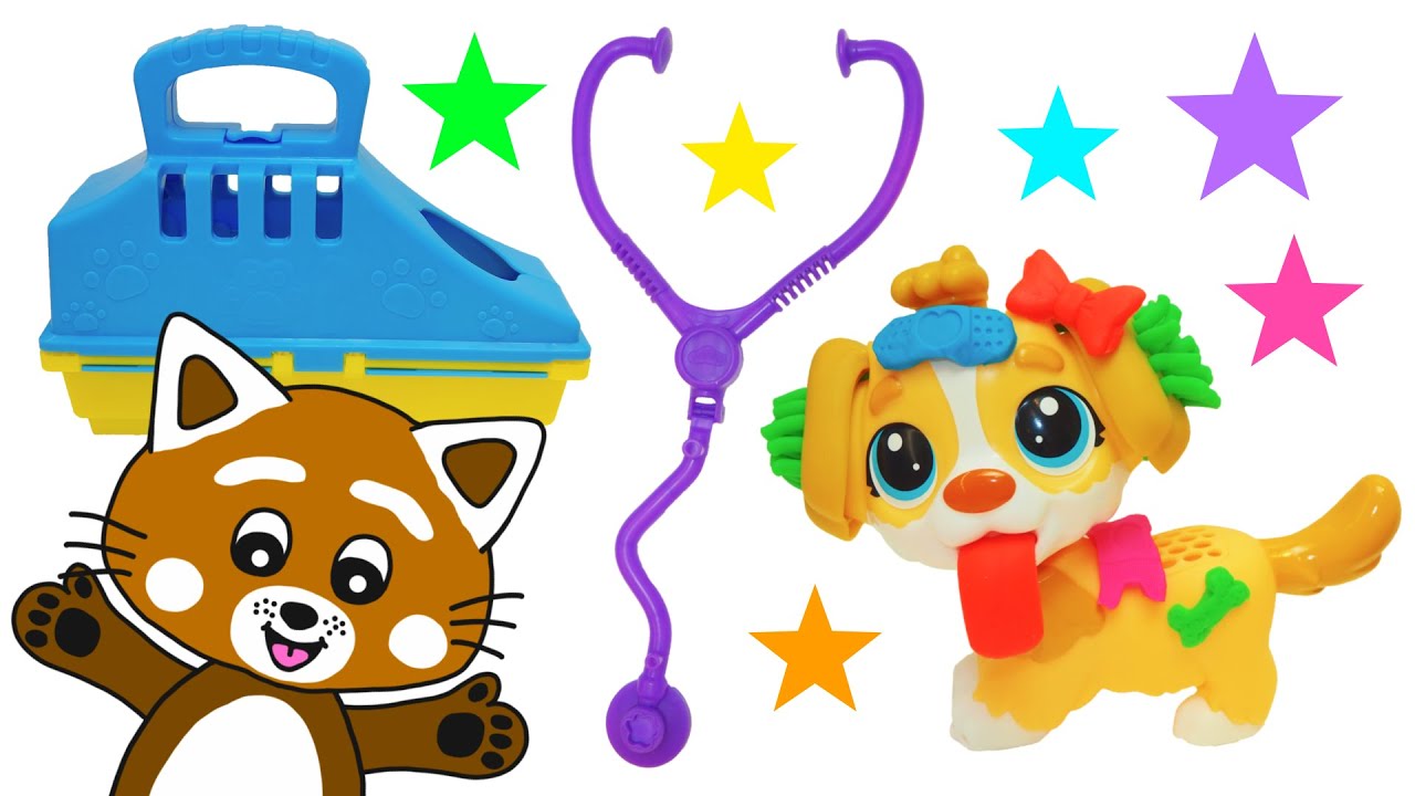 Pukkins leker med Play Doh hunden - Lek och lär dig färger - Lek med oss