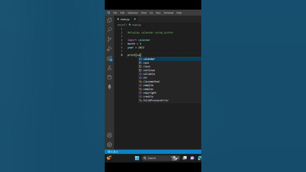 Display Calender using Python Code #shorts #coding #programming - YouTube