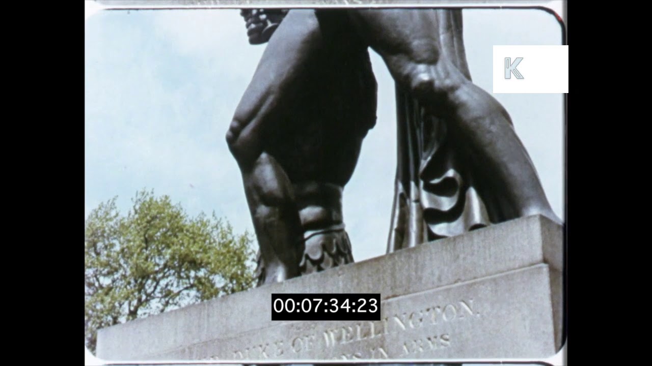 Wellington Monument, Hyde Park, 1950s London, HD
