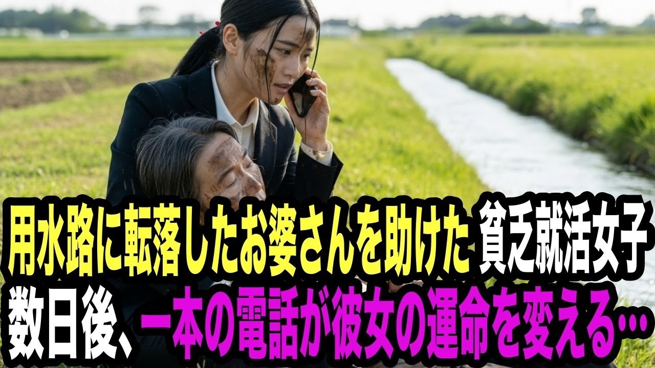用水路に転落したお婆さんを助けた貧乏就活女子「ヒーロー気取りか？」老舗旅館の最終面接で面接官から不採用にされた数日後、一本の電話が彼女の運命を変える…
