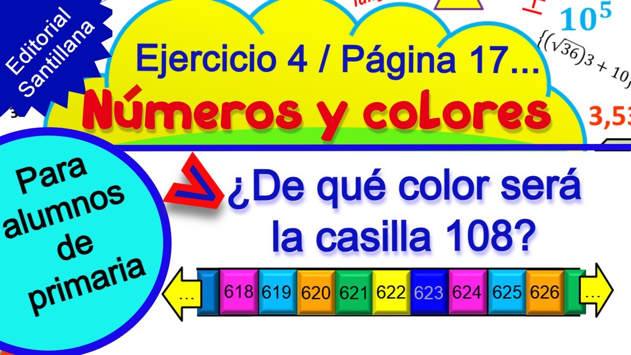 ¿De qué color será la casilla 108? Sucesión de números y colores. Ejercicio libro de Mate Primaria.