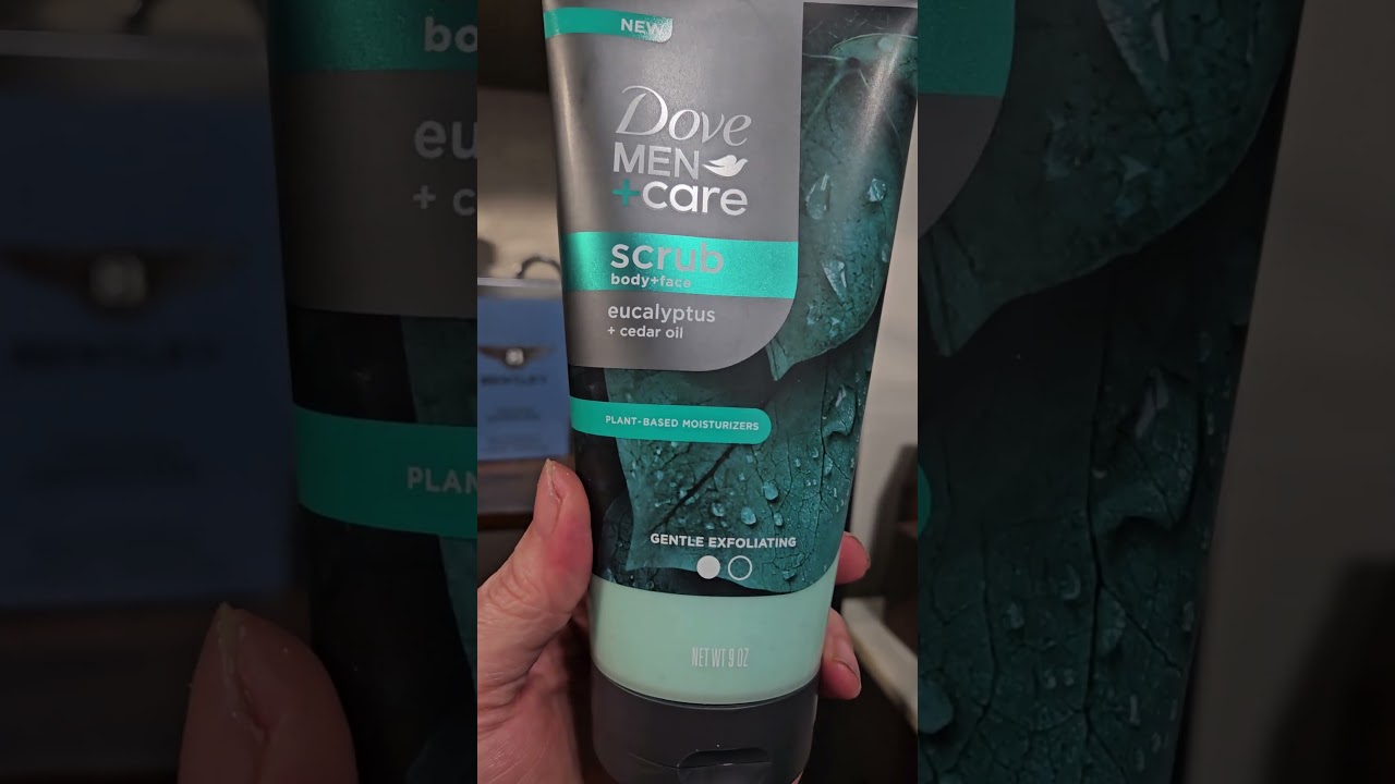 dove for men body and face scrub.