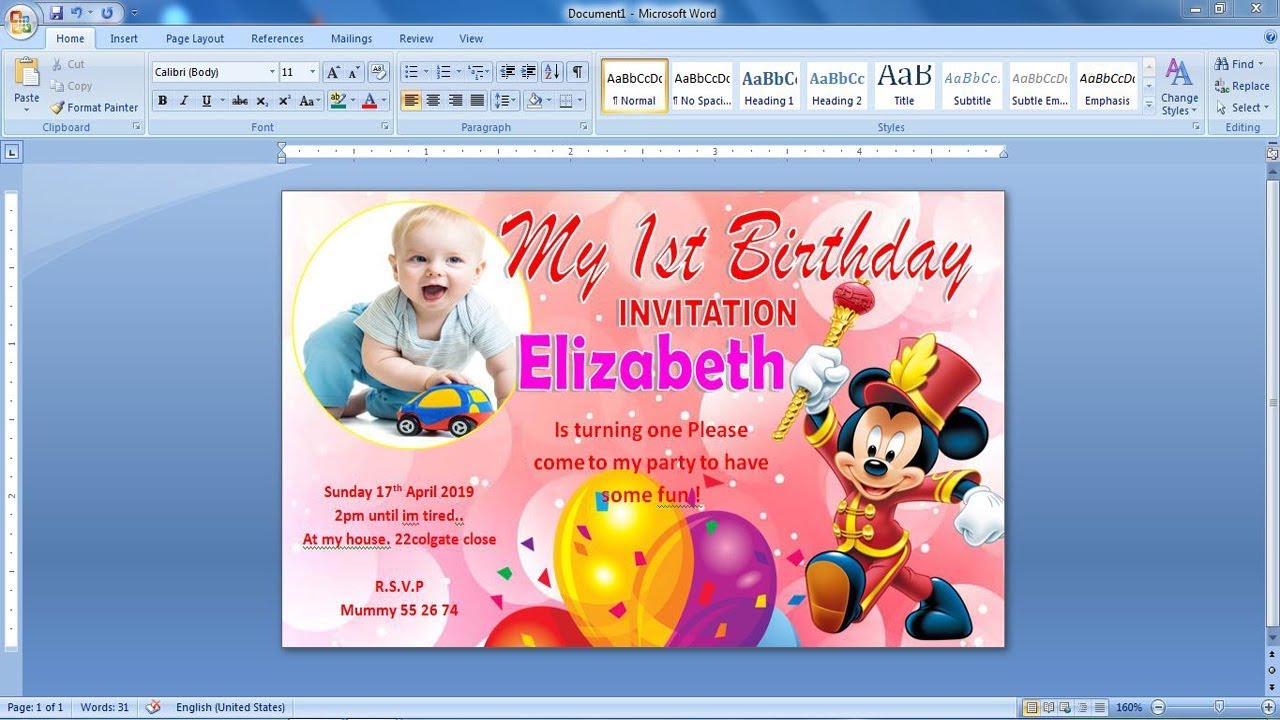 How to make Picture Invitation Card Design in Ms Word | Invitation Card ...