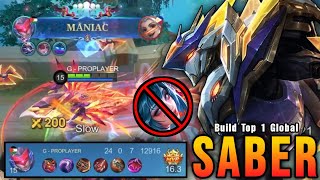 24 Kills + MANIAC!! Saber MVP 16.3 Points 100% UNSTOPPABLE!! - Build Top 1 Global Saber ~ MLBB screenshot 2
